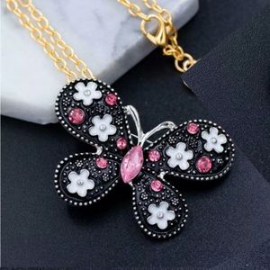 Black and Pink Butterfly Necklace